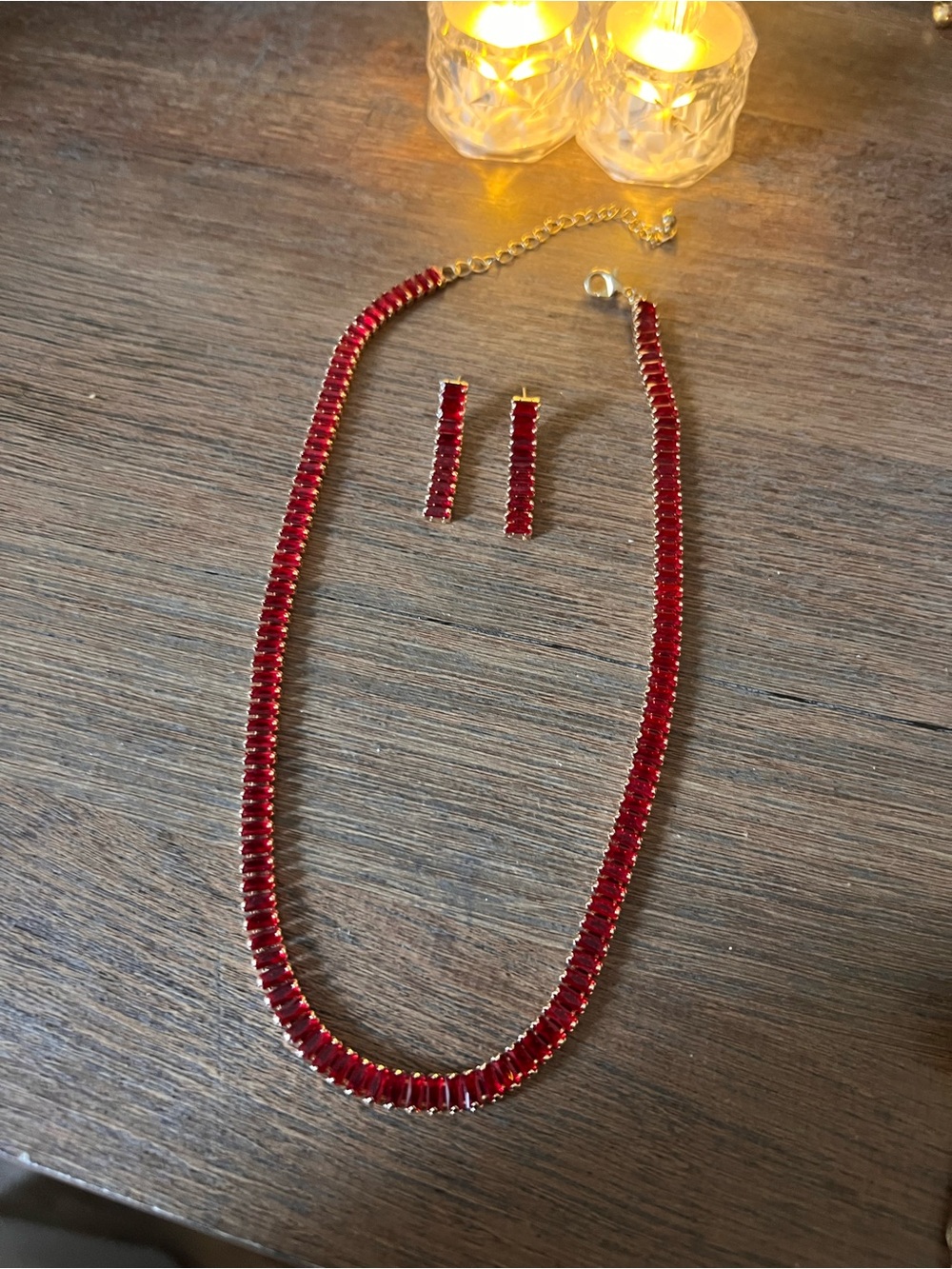 Red Crystal Tennis Necklace and Earring Set